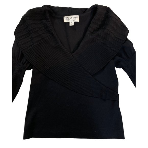 St. John‎ Collection by Marie Gray Black Faux Wrap Bell Sleeve Sweater 0 - Picture 6 of 11